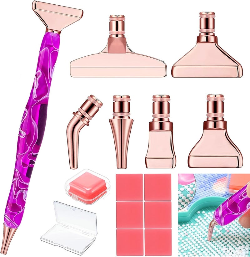 Heyseri 14PCS Diamond Painting Pen Accessories Tools Set Ergonomic Diamond Art Pen Exquisite Stainless Steel Metal Pen Tips and 6 Painting Glue Clay,Comfort Grip and Faster Drilling for DIY Craft - Image 1
